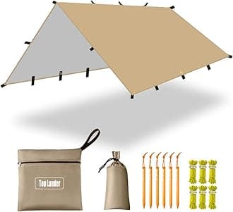 4x4m Camping Tarp Multifunctional Hammock Tarp Shelter Lightweight Awning Canopy for Bushcraft Backpacking Outdoor Survival Bivvy Tent Gazebo
