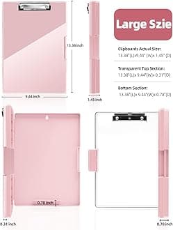 Clearview Clipboard with 2 Storage, Dry Erase 8.5x11 Heavy Duty ClipBoards - High Capacity Coaches Clip Board with Pen Holder - Side Opening Plastic Nursing Clip Case (Pale Pink)