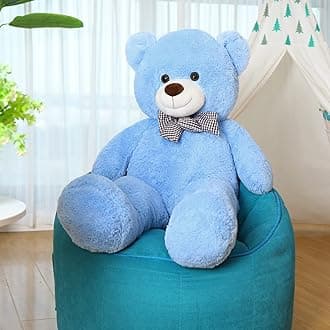 MorisMos Blue Giant Teddy Bear 120cm, XXL Large Cuddly Bear Plush Stuffed Animal Soft Toy Big, Kawaii Presents for Mother Girlfriend Boys Kids Girls Valentines Day Birthday Party Decorations