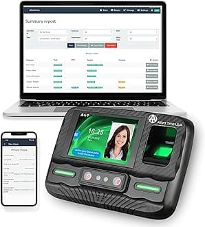 Allied Time USA Biometric Clock for Employees Attendance - Subscription Clock in Machine for Employees - Pin, Face Scanner, Palm & Fingerprint Clocks for Employees Small Business - 2 RFID Clock Cards