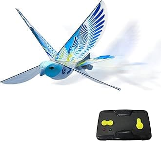 MUKIKIM eBird Blue Pigeon - Flying RC Bird Toy for Kids. Indoor/Outdoor Remote Control Bionic Flapping Wings Bird Helicopter. USB Recharging