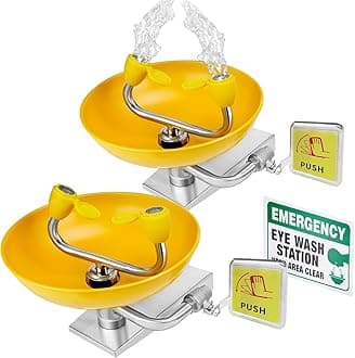 2 Pack Emergency Eye Wash Station, Wall Mounted ABS Coated 304 Stainless Steel - OSHA Compliant Face Washing Units - Hands Free Aerated Spray for Multi-Zone Lab & Industrial Safety