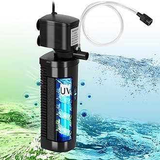 Aquarium Filter U-V for 20-75 Gallon, 200GPH Fish Tank Filter w/ 5W U-V Light Green Clean Machine Submersible Powerful Pump Internal Filter for Turtle Tank Saltwater Freshwater Crystal Clear