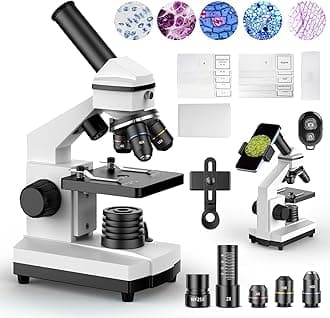 PalliPartners Compound Microscope for Adults & Students - 100X-2000X High-Power Biological Microscope for Students, School Lab & Home Education, with Slides Set & Phone Adapter (White)