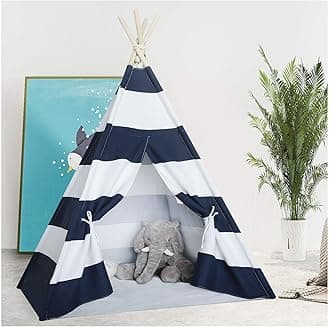 Kids Teepee Tent Indoor - Navy Stripe Teepee for Boys & Girls, 3 - 14 Years
