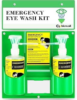 Wall Mount & Portable Eye Wash Station, Two 16oz Empty Bottles, with Hose
