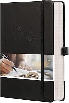 A5 College Ruled Notebook, 256 Numbered Pages 120GSM Ink-Proof Faux Leather Hardcover Lay-Flat Lined Journal for Work Office School Travel Writing, Small 5.75" x 8.38", Black