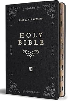 KJV Holy Bible, Giant Print Thinline Large format, Black Premium Imitation Leather with Ribbon Marker, Red Letter, and Thumb Index (KJV Large Size Giant Print Editions)