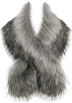 BABEYOND Women’s Faux Fake Fur Collar Shawl Faux Fur Scarf Wrap for Winter Coat 1920s Flapper Outfit (Gray)